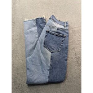 PacSun Women Two Tone High Rise Straight Leg Jeans Raw Hem Size 26